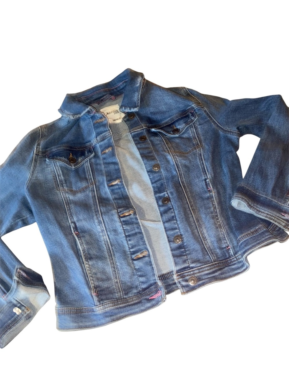 Kensie Jeans Blue Denim Jacket with Copper Hardware Size Large